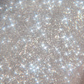 Sterling Silver shade of ColourPop SOL Shimmering Dry Oil sparkling in a close-up texture swatch, fine silver micro-shimmer catching light with starburst highlights to show the high-gloss, glowy body oil finish.
