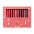Heat Warning ColourPop Lippie Vault Set showcasing 10 Lippie Stix in gradient shades from bright coral and pink to berry and plum, arranged upright behind a clear window in a coral box labeled 'Hot In Here' with star and lightning graphics.
