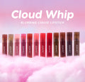 Cloud Crushin lip trio value set featuring three ColourPop Cloud Whip blurring liquid lipsticks in nude and rosy tones, standing in a row on fluffy pink clouds against a pastel sky background, highlighting dreamy everyday lip colors for US shoppers.