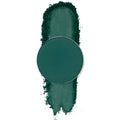 ColourPop Conjour Up pressed powder shadow in a round single pan, deep forest green matte, shown swatched in a vertical smear beneath the pan on a white background.