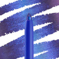 Chrome Dreams ColourPop Chrome Crème Gel Liner pencil tip glistens with multichrome blue-to-violet shimmer, drawing bold metallic swatches across a white-slashed backdrop to showcase creamy texture, precise tip, and high-impact payoff.