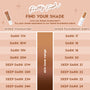 ColourPop Complexion Bundle face set shade guide comparing Pretty Fresh tinted moisturizer to tinted foundation balm, mapping dark and deep dark tones, e.g., Dark 17N→Dark 17 through Deep Dark 24N→Deep Dark 24 on a peach chart.