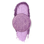 ColourPop Pressed Powder Shadow in Fluff, a single-pan lilac-purple shimmer eyeshadow, resting over a crushed, sparkly swatch on a clean white background to showcase its high-pigment, glittery finish.