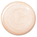Circular swatch of Sun O' Clock ColourPop Liquid Highlighter glistening with soft peach-champagne shimmer, showing fine micro-sparkle and a glossy, fluid swirl on a clean white background.