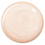 Circular swatch of Sun O' Clock ColourPop Liquid Highlighter glistening with soft peach-champagne shimmer, showing fine micro-sparkle and a glossy, fluid swirl on a clean white background.