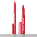 Va Va Voom ColourPop Lippie Stix + Pencil Set stands upright with caps off, revealing a vivid red lip pencil tip and creamy Lippie Stix bullet; glossy red packaging with white branding, caps nearby on a clean white background.