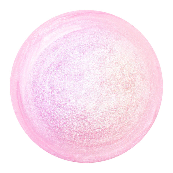 Pink Pony liquid highlighter swatch glows with a swirled, pearlescent pink‑lilac sheen, showing buildable shimmer - ColourPop Liquid Highlighter droplet displayed on a clean white background.
