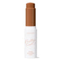 ColourPop Pretty Fresh Tinted Foundation Balm, shade Dark 20, stands uncapped with the twist-up stick exposed in a deep warm brown, housed in a white tube labeled Pretty Fresh against a clean white background.