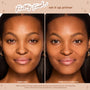 Side-by-side close-up shows Set It Up Pretty Fresh Primer at work: left panel primer only, right panel primer plus foundation, highlighting smoother, more even, luminous skin. ColourPop Pretty Fresh Primer creates a hydrated, makeup-gripping base.