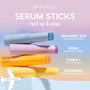 Ego Boost brightening serum stick twists up from a vivid orange tube by Fourth Ray Beauty, displayed with three companion sticks and ingredient callouts (vitamin C, hyaluronic acid, retinyl, niacinamide) on a pastel backdrop; travel-friendly ColourPop Serum Stick.