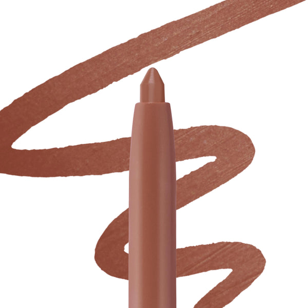 ColourPop So Juicy Plumping Lip Liner with Peptides in Jaguar displays a creamy slim pencil tip with a sweeping warm caramel‑nude swatch on a white background, showcasing smooth payoff and precise lining for fuller-looking lips.