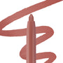 ColourPop So Juicy Plumping Lip Liner with Peptides in Westwood stands upright, drawing a smooth rosy-mauve swatch in a zigzag behind it on a white background.