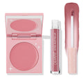 That’s So Rosy ColourPop Cheek & Lip Set featuring a rosy pink cream blush in a pink compact with star accents and a matching Ultra Blotted Lip tube with doe-foot and swatch strip, arranged on a white background for a soft monochrome look.