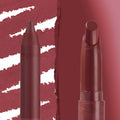 ColourPop Lippie Stix + Pencil Set Pucker Up showcasing a rich berry-mauve lipstick bullet and matching lip liner standing side by side, highlighted by bold swatch streaks on a burgundy gradient background.