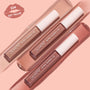 Three ColourPop Ultra Glossy Lip tubes in Cool Nudes lie diagonally across glossy nude swatches, showing sheer beige to rosy mauve shades with white caps on a peach backdrop, with a $24 ($27 value) promo badge.