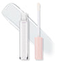 ColourPop Ultra Glossy Lip 20 Carats shown with clear gloss tube and doe-foot applicator, cap off; pastel pink cap with white star accents, transparent high-shine swatch behind on white background.