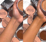ColourPop SOL Face & Body Bronzing Balm in Fair swatched on a forearm - left bare, right bronzed - showing a smooth, sun-kissed finish; hand holds an open jar amid peach SOL lids and black boxes on a white surface.