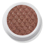 ColourPop Abbot Kinney Super Shock Shadow shimmering rose-gold copper eyeshadow sparkles with a quilted metallic finish, filling a round white pot in a close-up product shot on a white background.