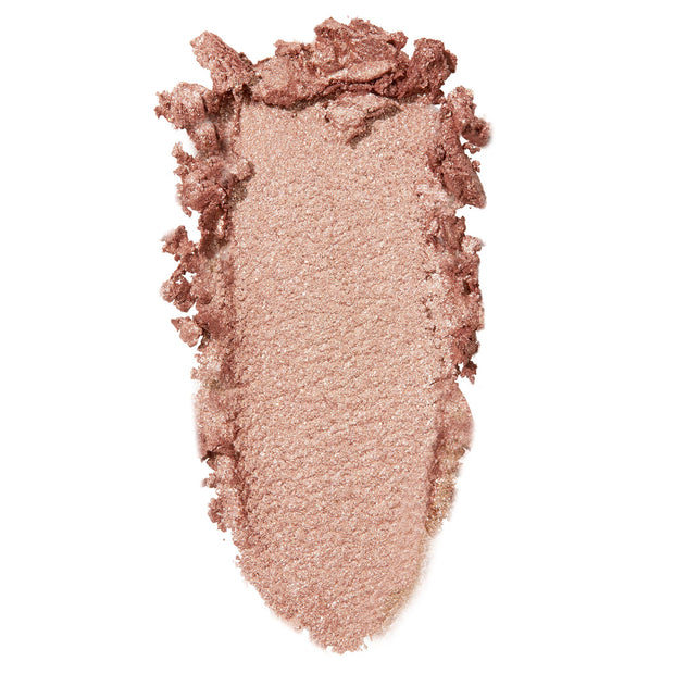 ColourPop Amaze Super Shock Shadow swatch displaying a metallic rose-gold shimmer, smeared in a thick swipe with softly crumbled edges on a clean white background.