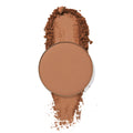 Archer ColourPop Pressed Powder Shadow pan displays a warm matte terracotta brown, with the round single pan set over a vertical swatch of crushed pigment on a white background, showing smooth payoff and blendable texture.