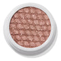 Aster ColourPop Super Shock Shadow sparkles in a close-up of its shimmery rose-gold single eyeshadow pan, embossed with a quilted texture inside a white round pot, studio-lit against a clean white background.