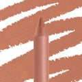 BFF ColourPop Lippie Pencil tip gliding creamy warm nude pigment, with diagonal matching swatches in the background; close-up showcases precise point and smooth payoff for lining and shaping lips.