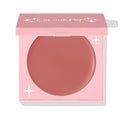 Bali Baby ColourPop Cream Blush compact shown half-open, revealing a matte mauve-rose pan inside a light pink square case with white star accents and the ColourPop logo on the lid, set against a clean white background.
