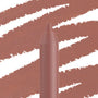 Beeper ColourPop Lippie Pencil showcases its sharpened tip, depositing smooth mauve-brown nude pigment, with bold matching swatch strokes in the background for shade reference.