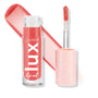ColourPop Lux Lip Oil Bengal, cap off with doe-foot applicator coated in coral-pink oil, clear tube with white Lux logo and pale pink star-print cap, shown against a white background.