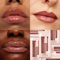 Best Besties ColourPop Ultra Lip Duo swatched on three close-up lips, showing a shiny nude‑mauve finish; collage includes pink boxes and tubes labeled ColourPop, featuring Ultra Glossy Lip and Lippie Pencil, highlighting the duo’s high‑shine payoff.