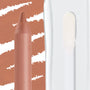 Better Together Ultra Lip Duo featuring a nude lip liner pencil paired with a clear gloss doe-foot applicator, shown in macro against peachy nude swatches and a glossy swipe; ColourPop Ultra Lip Duo.