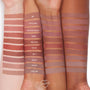 ColourPop Lippie Pencil Cool Besties swatches - multiple nude, pink, and mauve tones - shown as horizontal stripes on three arms with varying skin tones; shades labeled BFF, Little One, Brink, Oh Sis, Beeper, Ashton, and Cool BFF.