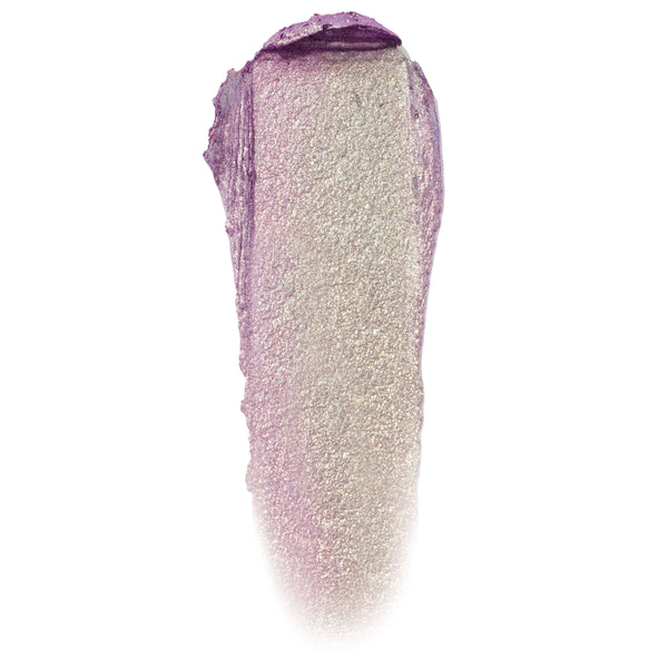 Big Ego Jelly Much Shadow swatch - one broad swipe of shimmery lavender-lilac with a gold pearl shift - showing a glossy jelly-to-powder texture on a white background; ColourPop Jelly Much Shadow delivers smooth, high-shine payoff.