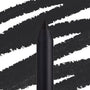 ColourPop Lippie Pencil Bull Chic defining lips in deep matte black, shown in macro with a sharpened tip against bold black swatch streaks on a white backdrop for precise lip lining.