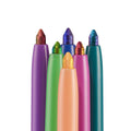 Six Chrome Hearted Chrome Crème Gel Liner pencils stand upright, multichrome glitter tips shifting teal, purple, green, gold, and red, grouped on a white background, showcasing the ColourPop Chrome Crème Gel Liner collection.