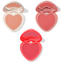 Current Crush heart powder blush set displaying three open heart-shaped compacts with mirrors - peach nude in ivory case, warm rose in pink, and bright coral-red in red - ColourPop Heart Powder Blush Set on a clean white background.