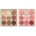 Two open 9-pan palettes display matte and shimmer shades - Going Coconuts in neutral browns and taupes and Blush Baby in rosy pinks - side by side in clear-lid compacts; Coconut BB by ColourPop Shadow Palette Set for everyday eye looks.