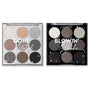 ColourPop Shadow Palette Set Metal N' Smoke displaying two 9-pan eyeshadow palettes - Gone Metal and Blowin’ Smoke - with cool-toned silvers, taupes, charcoal, and black in matte, shimmer, and glitter pans, opened side by side on a white background.