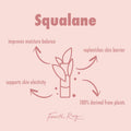 Squalane graphic highlighting The Daily Face Cream, a ColourPop Face Moisturizer by Fourth Ray Beauty, with a minimalist bottle-and-leaves icon and callouts: improves moisture balance, supports skin elasticity, replenishes skin barrier, 100% plant-derived.