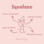 Squalane graphic highlighting The Daily Face Cream, a ColourPop Face Moisturizer by Fourth Ray Beauty, with a minimalist bottle-and-leaves icon and callouts: improves moisture balance, supports skin elasticity, replenishes skin barrier, 100% plant-derived.