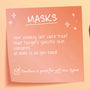 Avocado Superfood Mask highlighted on a peach gradient sticky‑note graphic, promoting a 10‑minute weekly self‑care face treatment that targets specific skin concerns and works for all skin types; ColourPop Face Mask message with sparkles and a checkmark.