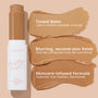 ColourPop Pretty Fresh Tinted Foundation Balm, shade Dark 17, shown as a twist-up stick beside three medium-dark swatches illustrating light to medium buildable coverage and a blurring second-skin finish; infused with hyaluronic acid, peptides, niacinamide.
