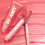 ColourPop So Juicy Plumping Lip Liner & Balm Set in Smooches shows a shimmery pink squeeze gloss, twist-up balm, and precision liner resting on a glossy blush surface, touting peptide-powered plumping that smooths lip lines and a peppermint cool tingle.