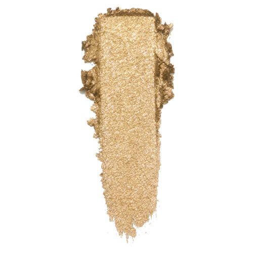 ColourPop Cheap Date Super Shock Shadow swatch - warm metallic gold eyeshadow smeared in a single vertical stroke, showcasing fine sparkle and creamy texture, against a clean white background.