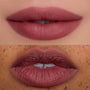Two close-up lip shots wearing Mocha Plum Lip Ombre Duo, showing blurred matte mauve color on different skin tones, highlighting smooth, soft-focus finish and full-coverage payoff for beauty makeup value sets shoppers.