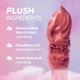 Cloud Whip On Cloud 9 Blurring Liquid Lipstick applicator swirls rich mauve formula against a pink and purple sky backdrop, highlighting plush ingredients marshmallow root extract, cloudberry oil, and hyaluronic acid for nourishing, hydrating color.
