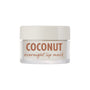 Clear jar of Coconut ColourPop Lip Mask with off-white cap, the label reading 'COCONUT overnight lip mask,' shown closed and upright, offering hydrating overnight treatment; minimal packaging isolated on a white background.