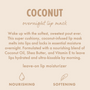 Coconut ColourPop Lip Mask presented on a beige infographic, promoting an overnight leave-on lip moisturizer that melts into lips to lock in moisture; made with coconut oil, shea butter, and vitamin E, with nourishing and softening icons.