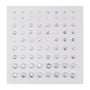 Clear round rhinestone stickers in graduated sizes sparkle on a white backing sheet, arranged in neat rows; ColourPop Crystal Face Jewels, Individual pack, self-adhesive crystals for customizable face and eye makeup looks.