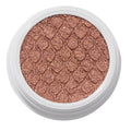 ColourPop Deep Dive Super Shock Shadow sparkles in an open white pot, a metallic bronze‑rose gold cream‑to‑powder eyeshadow with fine glitter and fish‑scale embossing, shown close‑up on a white background.